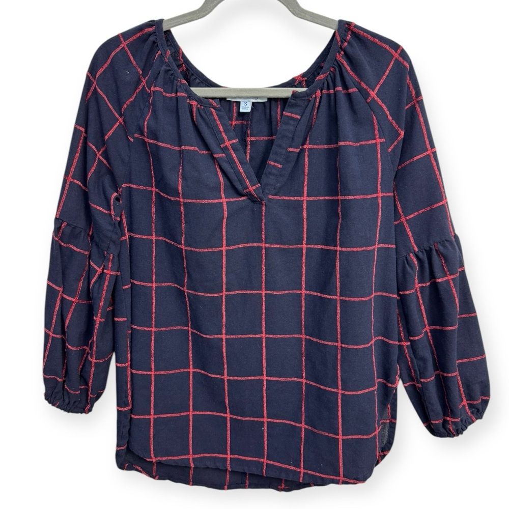 She + Sky‎ Blue and Red Relaxed Blouse